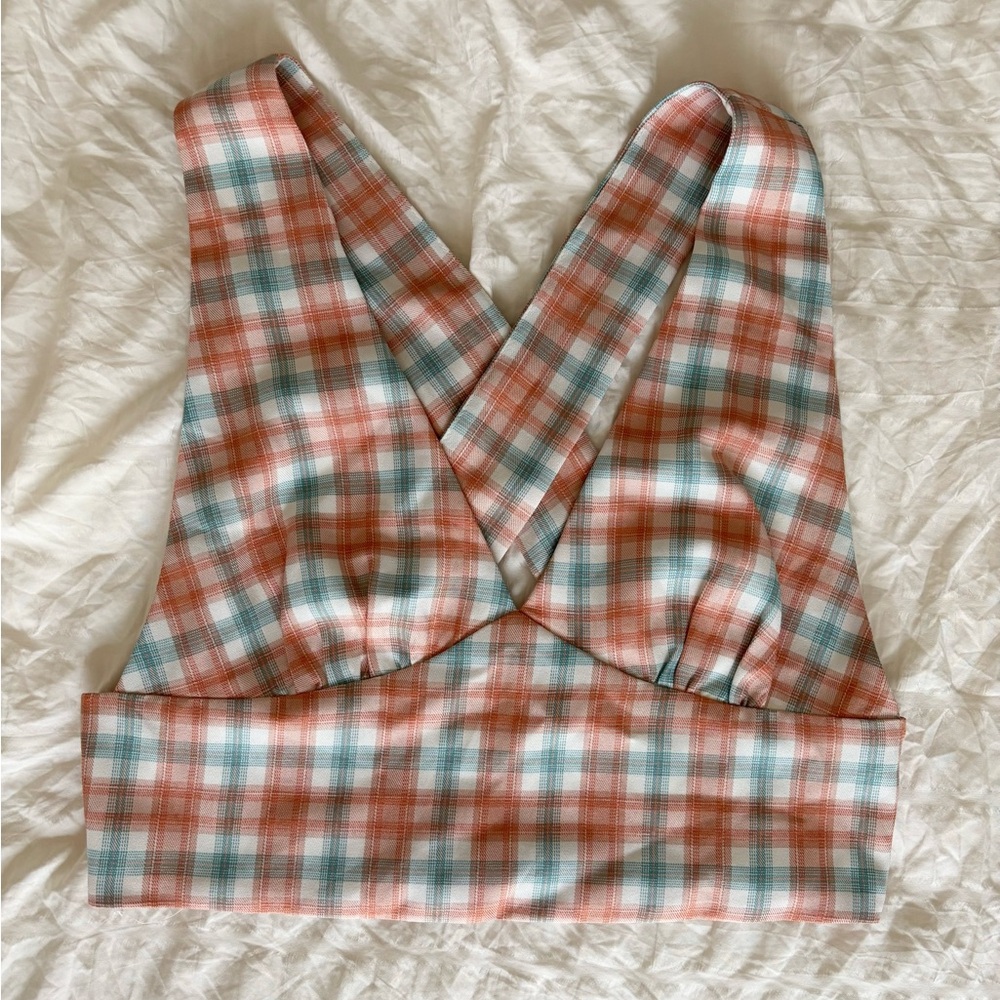 La Hearts Multicolor Plaid Cross-Back Tank Top